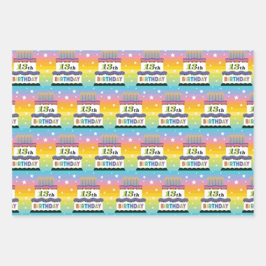 13e Birthday Regenboogstapes Cake Inpakpapier Vel (Voorkant 2)