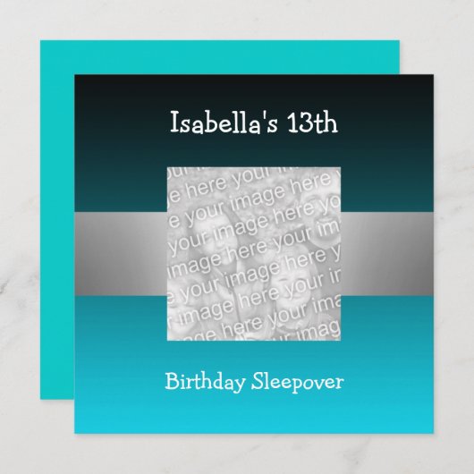 13e Birthday Sleepover Silver Green Photo 2 Kaart (Voorkant / Achterkant)