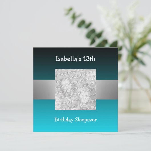 13e Birthday Sleepover Silver Green Photo 2 Kaart (Staand voorkant)