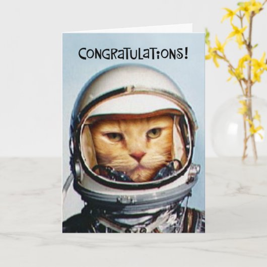 13e Birthday Space Cat Card Kaart (Gele Bloem)