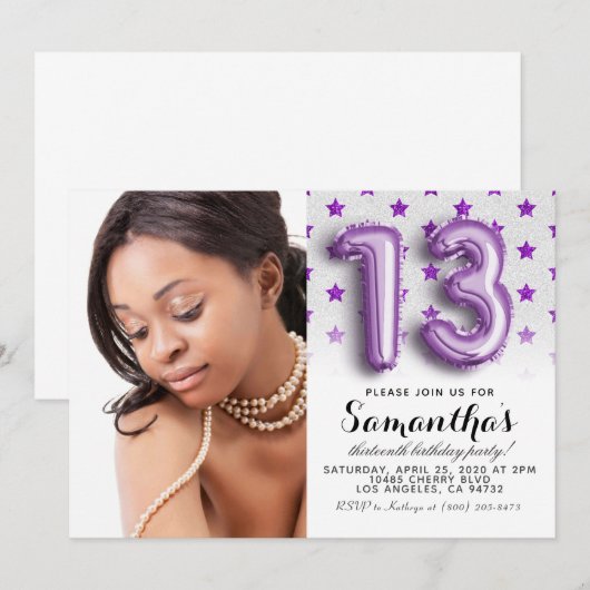 13e Birthday Star Glitter-portret Kaart (Voorkant / Achterkant)