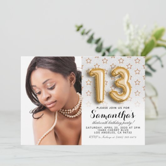 13e Birthday Star Glitter-portret Kaart (Staand voorkant)