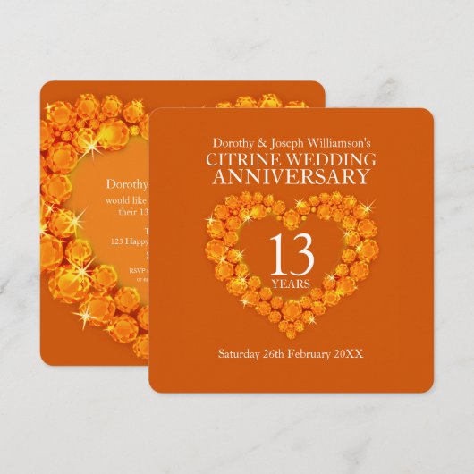 13e bruiloft feest citrine sinaasappel kaart (Voorkant / Achterkant)
