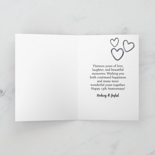 13e bruiloft Jubileum Roze Hart Tortelduifjes Kaart (Binnen)