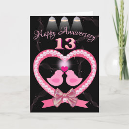 13e bruiloft Jubileum Roze Hart Tortelduifjes Kaart