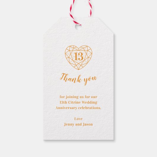 13e Citrien trouwdag Hart Gem sinaasappel Cadeaulabel (Achterkant)