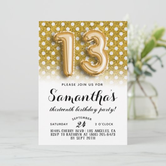 13e dag van de dag Polkadot Glitter uitnodiging (Staand voorkant)