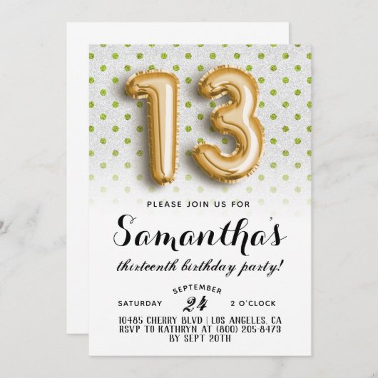 13e dag van de dag Polkadot Glitter uitnodiging (Voorkant / Achterkant)