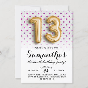 13e dag van de dag Polkadot Glitter uitnodiging