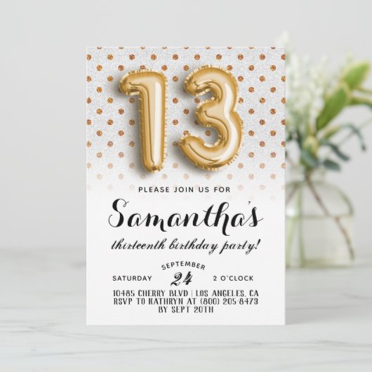 13e dag van de dag Polkadot Glitter uitnodiging (Staand voorkant)