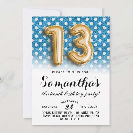 13e dag van de dag Polkadot Glitter uitnodiging (Voorkant)