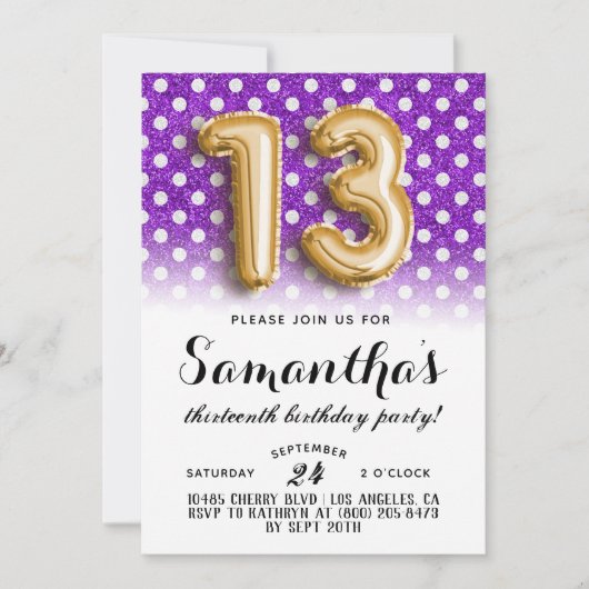 13e dag van de dag Polkadot Glitter uitnodiging (Voorkant)