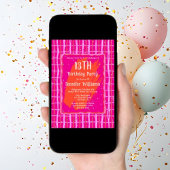 13e Digitale Hot Pink Verjaardag Uitnodiging Whims