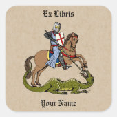 13e-eeuwse Saint George en de Dragon Bookplate Vierkante Sticker (Voorkant)