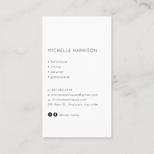 13e-eeuwse schaal Antiek dealer Antiek Store Visitekaartje (Achterkant)