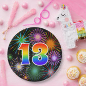 13e evenement - leuk, kleurrijk, vet, regenboog 13 papieren bordje (Feest)