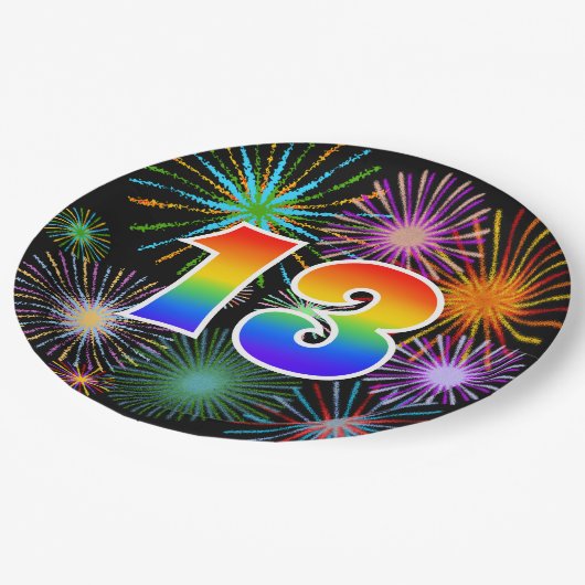 13e evenement - leuk, kleurrijk, vet, regenboog 13 papieren bordje (Gekanteld)