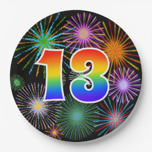 13e evenement - leuk, kleurrijk, vet, regenboog 13 papieren bordje