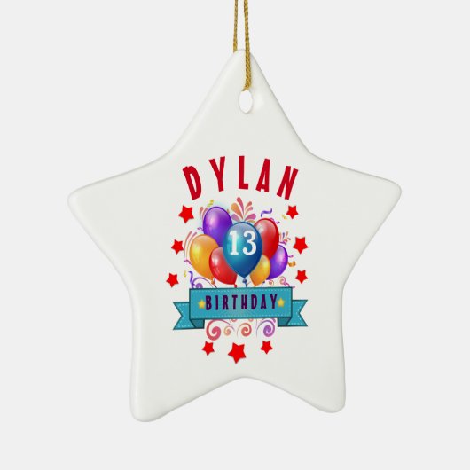 13e feestdag feestballonnen en rode sterren 102Z Keramisch Ornament (Rechts)