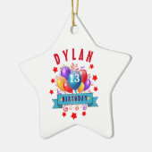 13e feestdag feestballonnen en rode sterren 102Z Keramisch Ornament (Links)