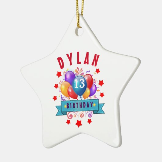 13e feestdag feestballonnen en rode sterren 102Z Keramisch Ornament (Links)
