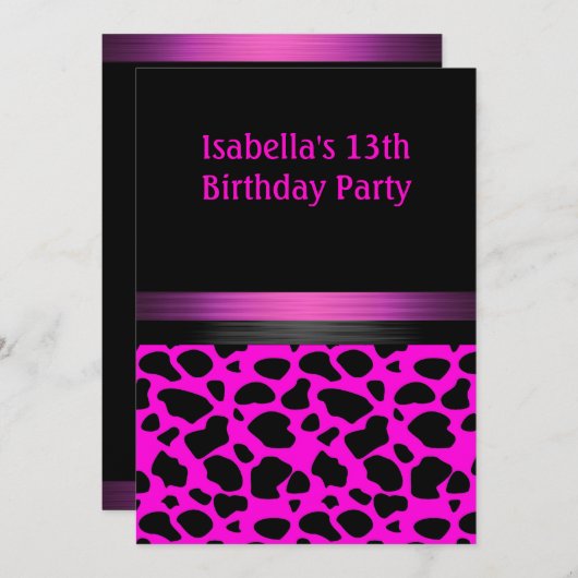 13e geboorte Fuschia roze Black Animal Pattern Kaart (Voorkant / Achterkant)