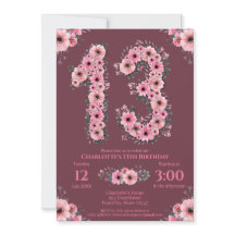 13e grote verjaardag Girl Pink Flowers Green Folia