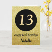 13e Happy Birthday Black en Gold Glitter Card Kaart (Gele Bloem)