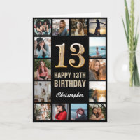 13e Happy Birthday Black en Gold Photo Collage