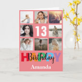 13e Happy Birthday Photo Collage Modern Pink Card Kaart (Gele Bloem)