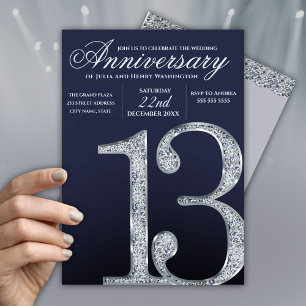 13e jubileum diamant zilver donkerblauw jaren kaart