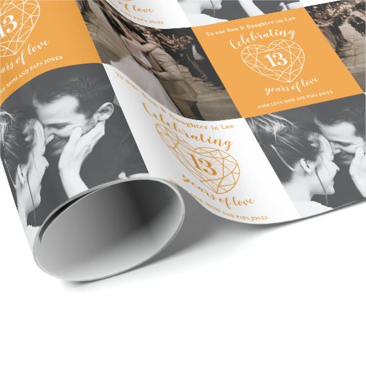 13e Jubileum voor bruiloft 2 foto's Cadeaupapier (Rol Hoek)