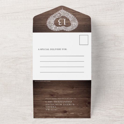 13e kant bruiloft jubileum geen envelop all in one uitnodiging (Buitenkant)