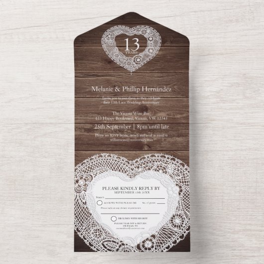 13e kant bruiloft jubileum geen envelop all in one uitnodiging (Binnen)