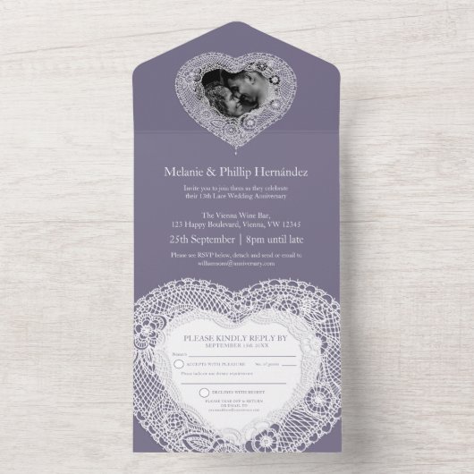 13e kant bruiloft jubileum geen envelop all in one uitnodiging (Binnen)