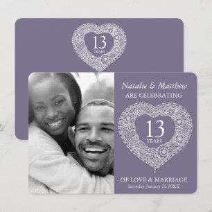 13e kant bruiloft Jubileum grijs wit Kaart