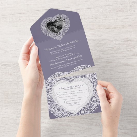 13e kanten bruiloft geen enveloppe all in one uitnodiging (Afscheurbaar)