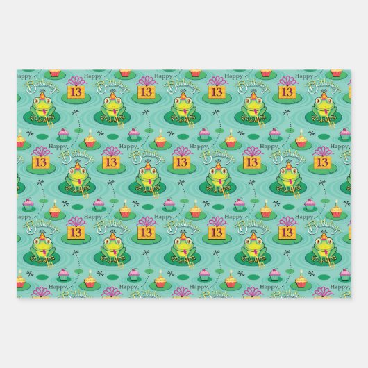 13e leuke verjaardag kikker inpakpapier vel (Voorkant 2)