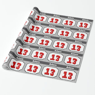 13e  Lijst van de geboorte voor Him RED GRAY R13A Cadeaupapier