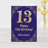 13e marinenblauw en goudglitter-Lijst Kaart (Gele Bloem)