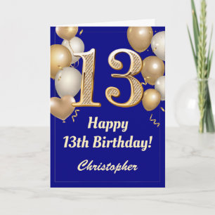 13e marinesblauw en gouden ballonnen Confetti Kaart