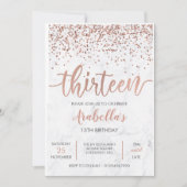 13e, Marmeren Roos Gouden Roze Invitation Kaart (Voorkant)