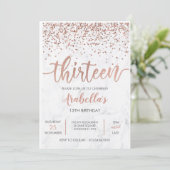 13e, Marmeren Roos Gouden Roze Invitation Kaart (Staand voorkant)