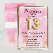 13e meisje: Birthday Pink en Gold Kaart (Voorkant / Achterkant)