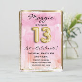 13e meisje: Birthday Pink en Gold Kaart (Staand voorkant)
