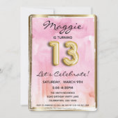 13e meisje: Birthday Pink en Gold Kaart (Voorkant)