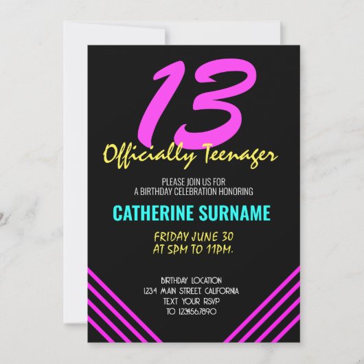13e officieel tiener verjaardag viering kaart (Voorkant)
