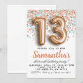 13e Roos Gold Birthday Uitnodiging (Voorkant / Achterkant)