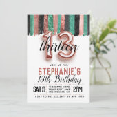 13e Roos Gold Birthday Uitnodiging (Staand voorkant)