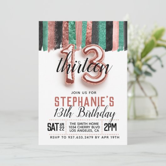 13e Roos Gold Birthday Uitnodiging (Staand voorkant)